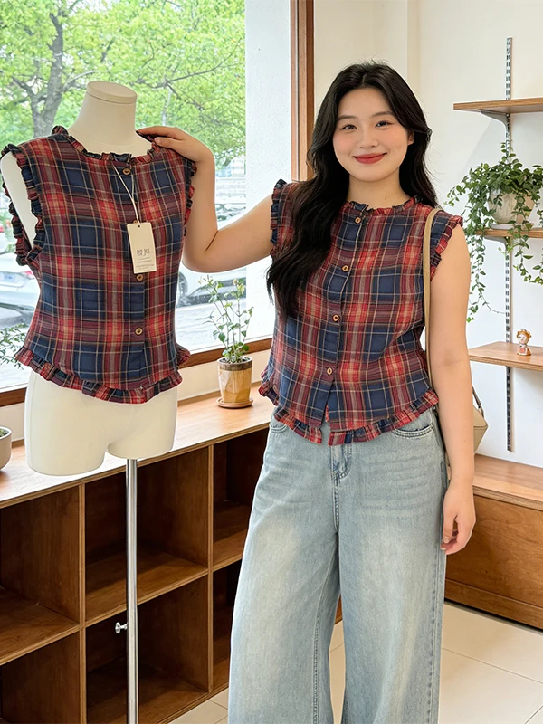 

plus Size Versatile Lace Trim Reversible Sleeveless Shirt Women's Summer New Slimming Design Casual Fashion Korean Style