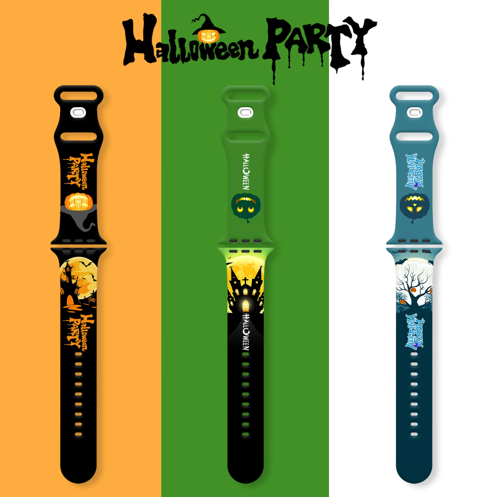 Halloween Style Women's Silicone Watch Strap Men's Demon Castle Sports Wristband Bat Pattern For Apple Watch Strap for 38 42 49
