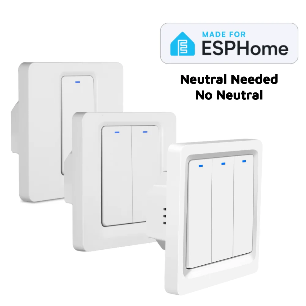 Pre Flashed ESPHome No Neutral and With Neutral Dual mode EU WiFi switch Touch Key 1/2/3/4 gang Works With Home Assistant