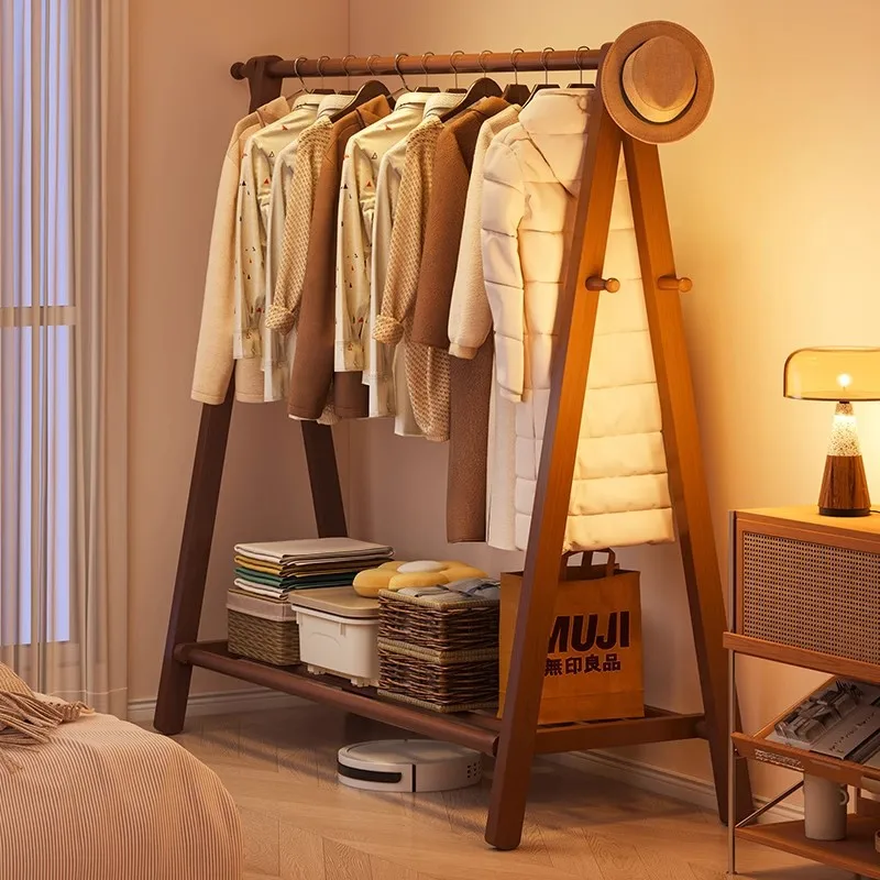 

Solid wood floor coat rack Bedroom household hanger Indoor hanger Clothes rack Simple clothes hanger Drying rack