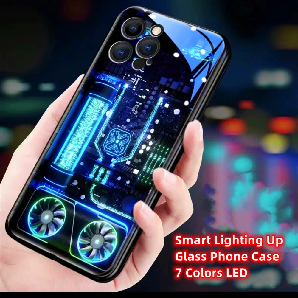 Water Cooled Chassis Sound Music Control Led Light Phone Case Glowing Cover For iPhone Air 17 16 15 14 13 12 11 Pro Max Plus view 2