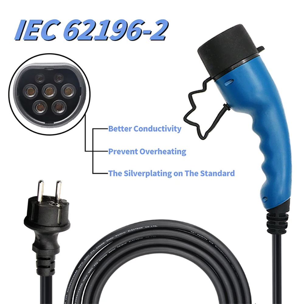 16A 32A Mode Level 2 AC Ev Charger 7KW 11KW EVSE Portable Ev Charger Electric Vehicle Car Charger Type 2 IEC62196 Type 1 J1772