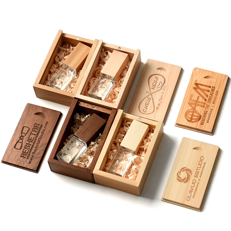 

JASTER Crystal USB Flash Drive 128GB Wooden Sliding Box Pen Drive 64GB for Word Pendrive 32GB Ultra-mini USB Stick 16GB Wedding