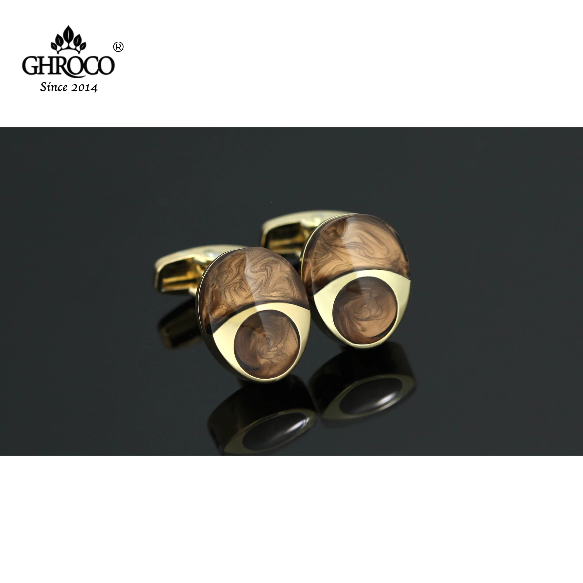 GHROCO High Quality Exquisite Oval Shape Golden O with Drop Epoxy French Shirt Cufflinks Fashion Luxury Gifts for Business Men