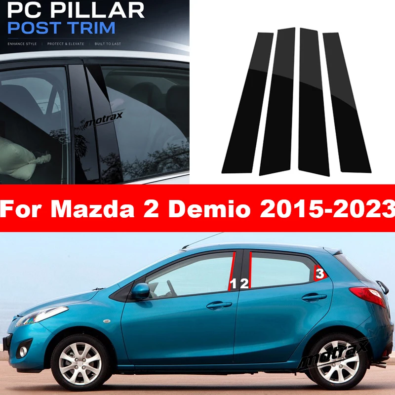 Car Glossy Door Trim Pillar Posts Window Trim B C Column PC Sticker Cover Accessories for Mazda 2 Demio DJ 2015-2023 Hatchback