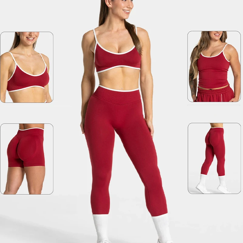 

2Pcs Gym Yoga Set Women's Seamless High Waist Leggings Sports Bra Top Workout Outfit Fitness Activewear Running Training Clothes
