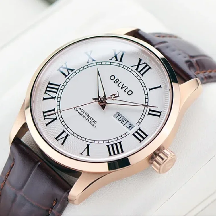 ساعة أوتوماتيكية للرجال من Oblvlo مقاس 41 ملم، ساعة يد ميكانيكية فاخرة، مرآة ياقوتية مضيئة، تقويم مزدوج، تاريخ الأسبوع #2