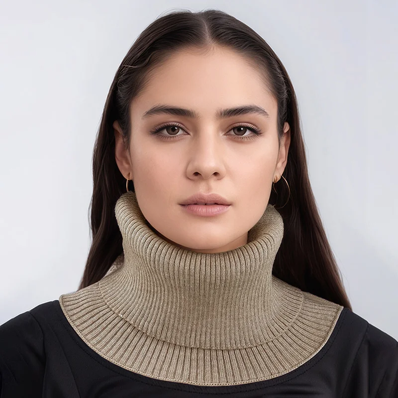 冬用リングスカーフ 女性用 暖かい厚手ニットスカーフ 二重層フェイクカラー 高さ調節可能 取り外し可能 無地ネックカバー
