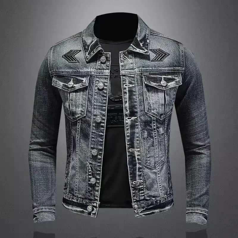 

Men's Denim Jacket Vintage Distressed American Style Slim Fit Motorcycle Jacket Workwear Casual Coat Spring Autumn