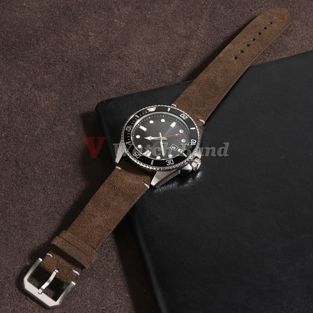 Genuine Suede Leather Watch Strap Business Vintage Brown Watchbands 20mm 22mm Quick Release Band Grey Blue Wristband Accessories