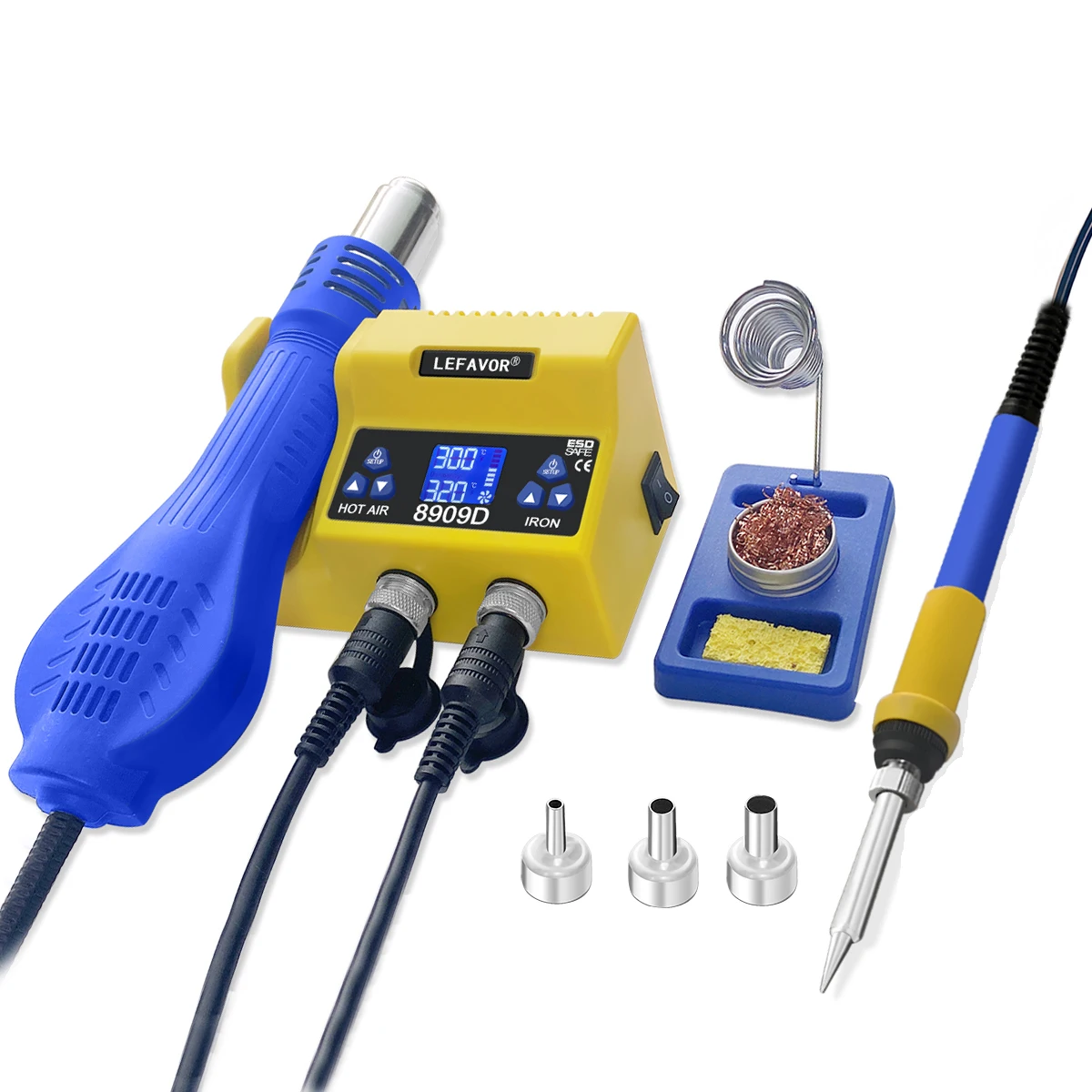 8909D 2 In 1 Digital Soldering Station , Soldering Iron + Hot Air Gun BGA SMD Welding Tool , Full Color LED Screen