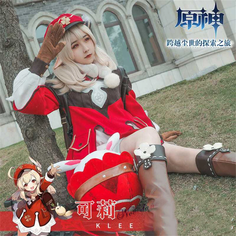 Klee Cosplay Kids Costume Anime Game GenshinImpact Cosplay For Child Girl Dress Backpack Wig Halloween Party Outift Plus Size