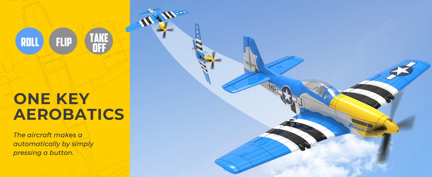 Volantexrc 4-CH P-51D Mustang RC Plane, One-Key Aerobatic, 6-Axis Gyro, 30 Min Flight, Beginner to Pro, Ideal Outdoor Gift.