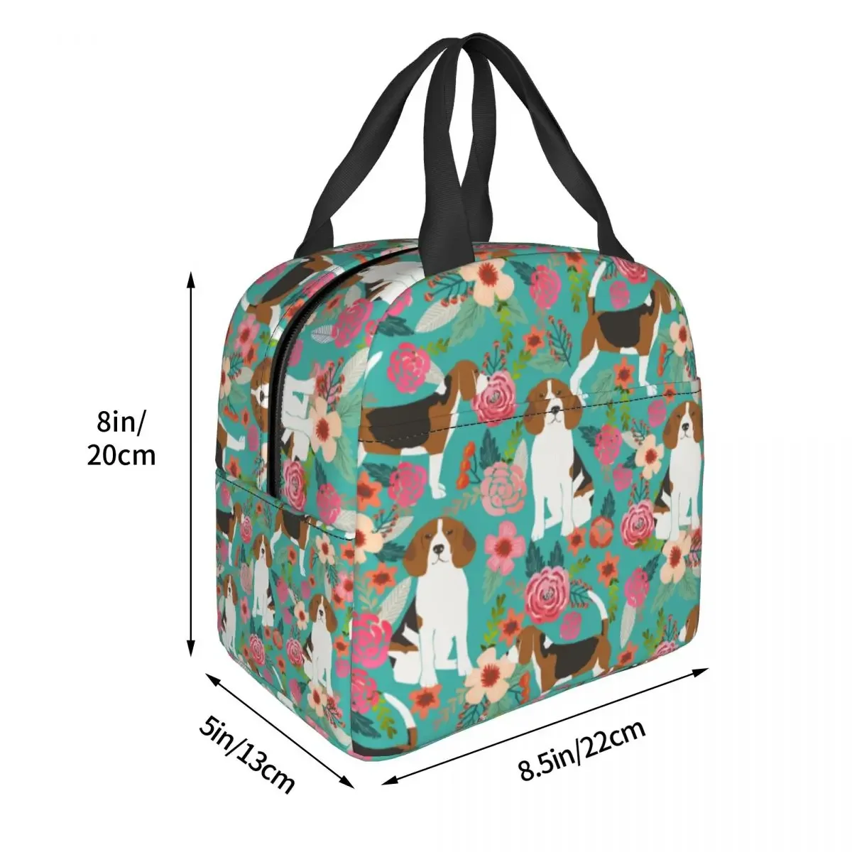 Bolsa de almuerzo impermeable para hombres y mujeres, bolsa de almuerzo con aislamiento para perros, Beagle Florals, Picnic, Animal, Oxford