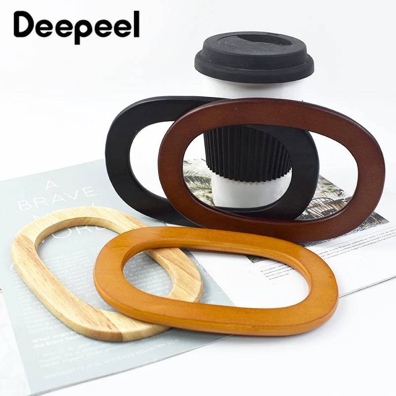 2Pcs Deepeel 16*10.5cm Oval Wooden Bag Handle Ring Handles for Handbag Purse Frame Woven-bag DIY Handmade Sewing Accessories