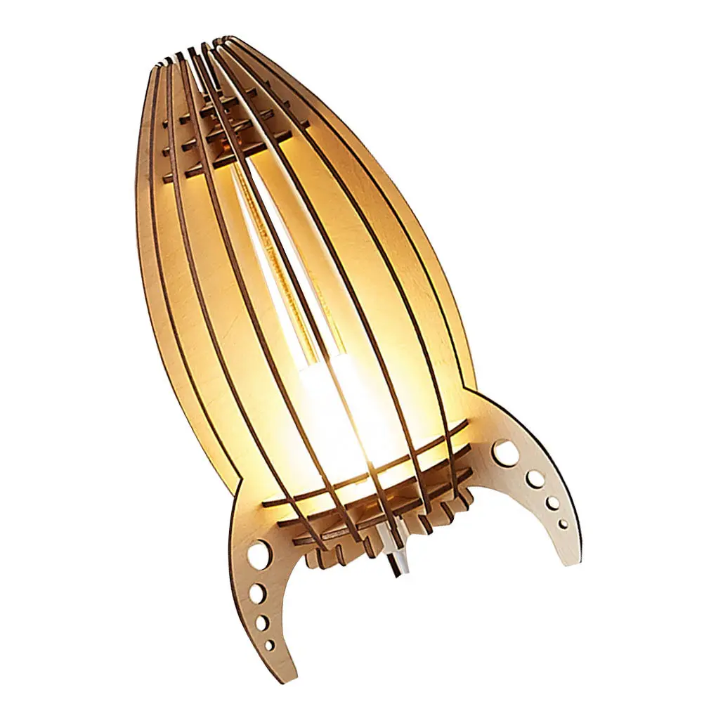 1Pcs Wooden Space Lamp for Creative Rocket Shaped Night Light Bedtime Story Reading Lamp Gift Luminous Decor