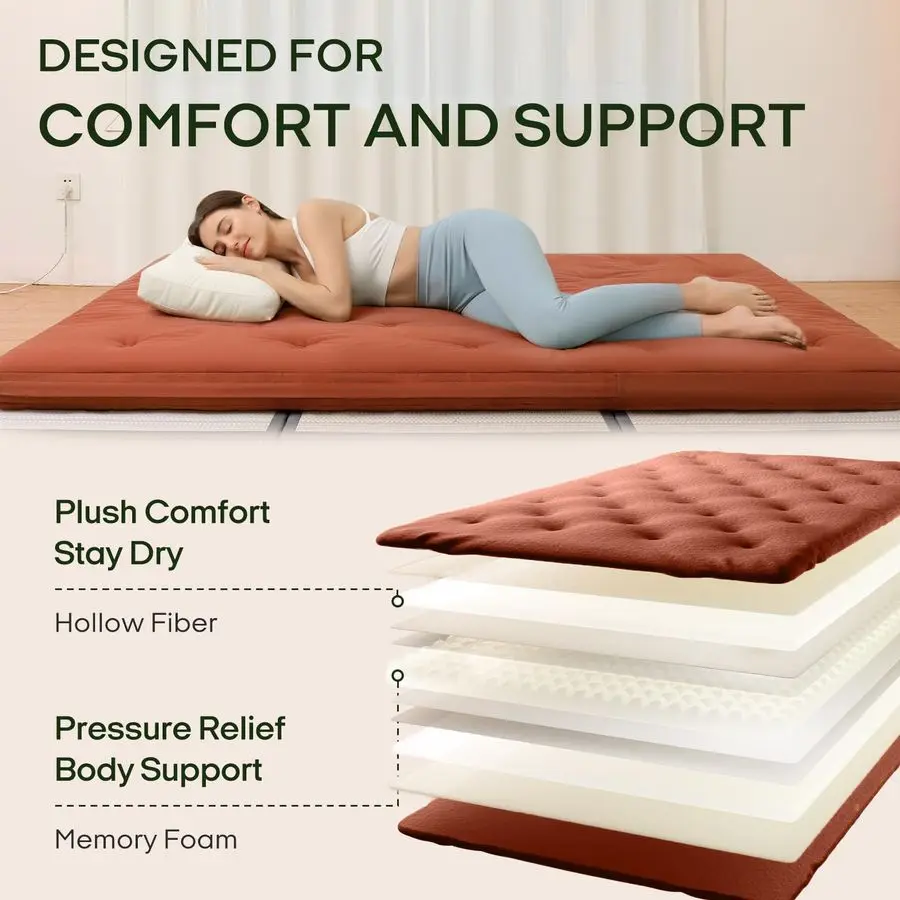 日本の床布団マットレス クイーンサイズ 80x60、綿100%カバー 2.5厚畳マットレス、折りたたみ式スリーピングパッド、ポータブルD