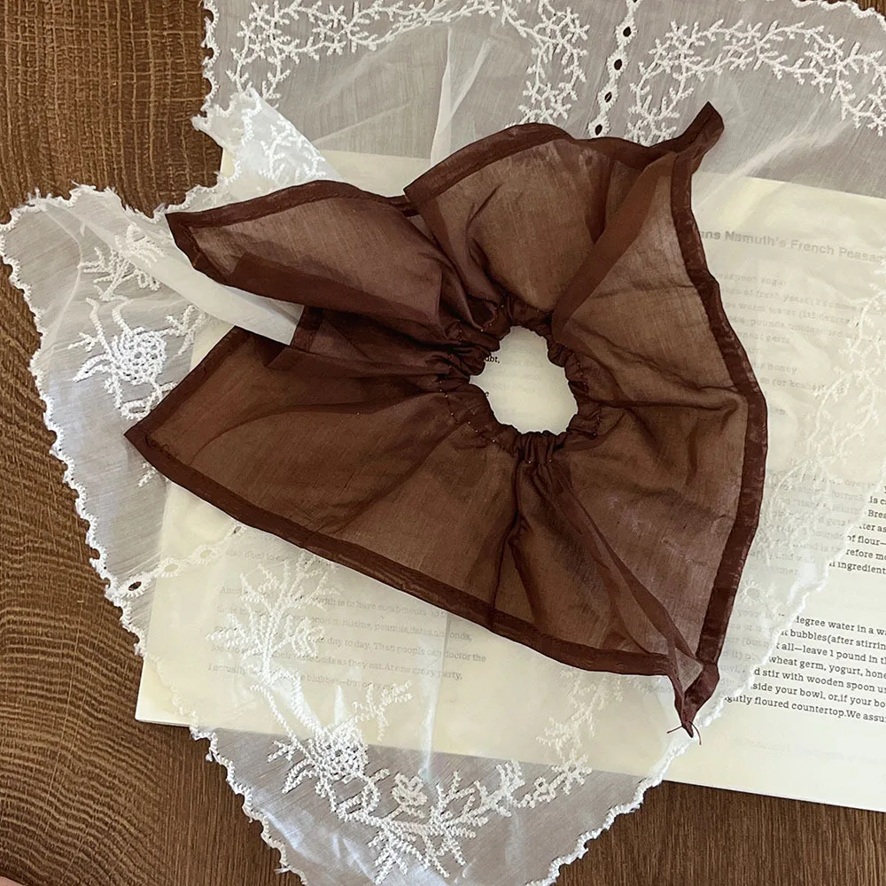 1PC Chouchou en maille couleur café style coréen avec nœud carré, accessoire capillaire élégant et décontracté pour femme