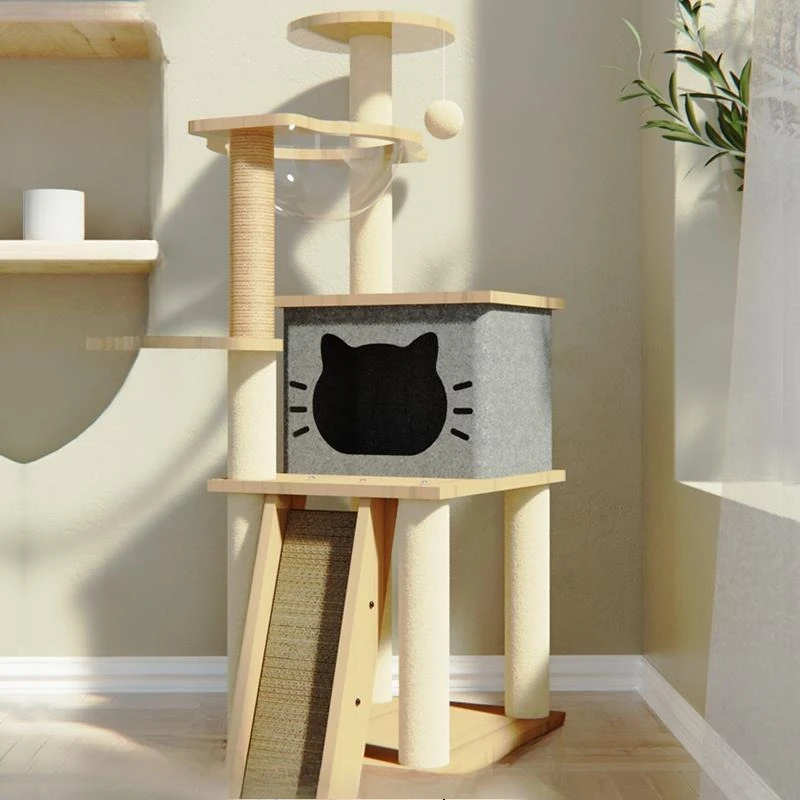 

Cat climbing frame integrated solid wood space capsule Tongtian pillar toy supplies Daquan