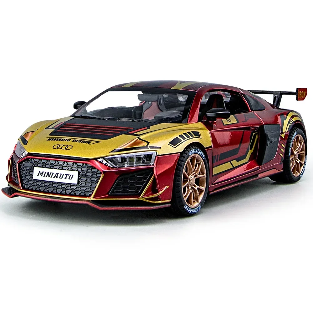 1/24 Audi R8 Track Edition symulacja aluminiowy model samochodu sportowego dźwięk i światło wycofać zabawka dla dzieci