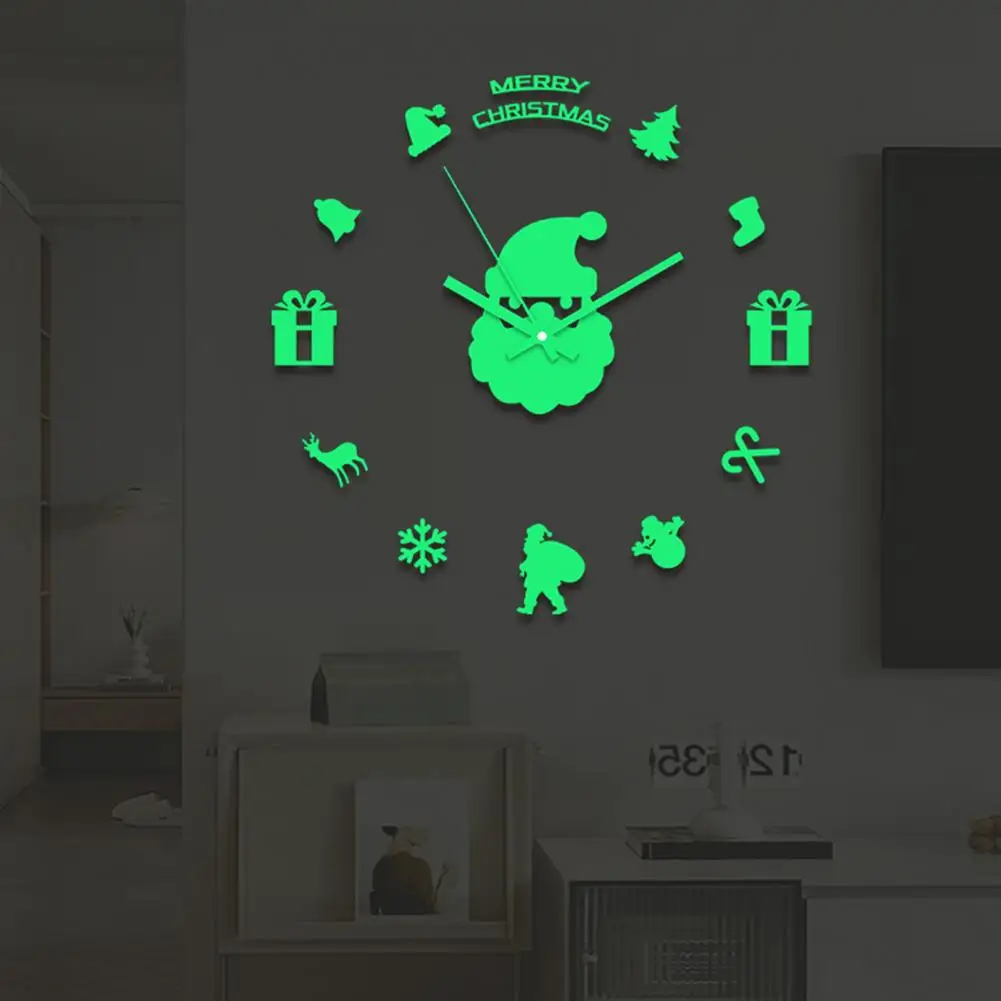 Glow Dark Clock Christmas Santa Claus Wall Clock Glow-in-the-dark Frameless Acrylic 3d Clock Silent Digital Analog Home Office