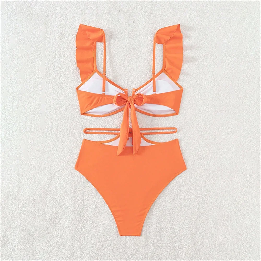 برتقالي Tankini تكدرت على شكل حرف V بيكيني ضمادة Y2K ملابس السباحة رفع عالية الخصر المتطرفة ملابس النساء الشاطئ الزي ثوب السباحة