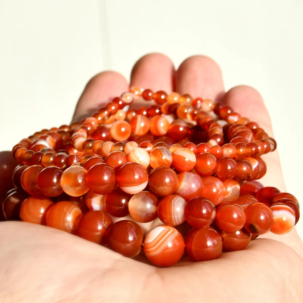Red Sardonyx Carnelian Bracelets Classic Natural Stone Round Beads Elastic Hand String