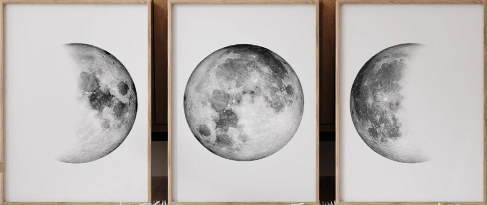 3PCS Black And White Moon Phase Canvas Print, Minimalist Lunar Art For Bedroom Living Room Wall Decoration