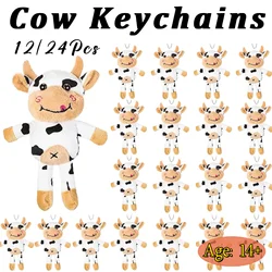 12/24Pcs Plush Cow Keychain Cow Stuffed Plush Animal Toy Bulk Spotted Farm Keyring Party Favors for Classroom Dec Birthday Gift