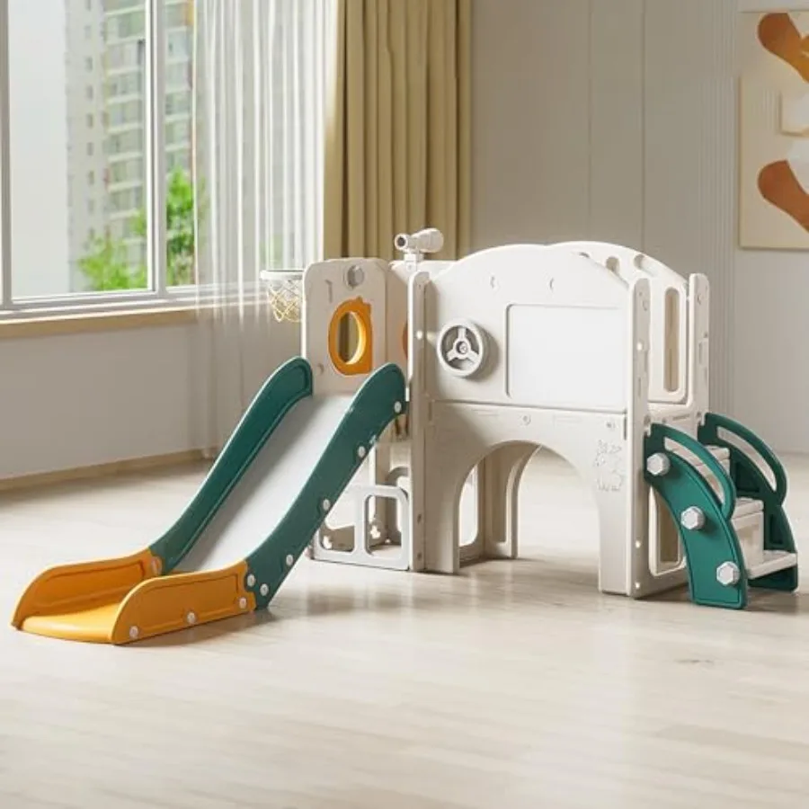 

Детская горка для улицы и дома, игровой комплекс для малышей 1-3 лет, для дома и двора, зеленая, 9 в 1