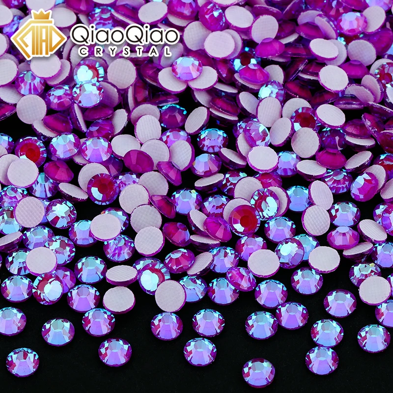 

QIAO SS6-SS30 Neon AB Luminous Hot fix Rhinestones Crystal Glass Flatback Rhinestone Strass Glitters Stone For DIY Crafts Art
