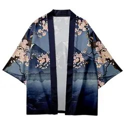 Sakura Mount Fuji Print Traditional Kimono Japanese Women Men Beach Cardigan Yukata Casual Cosplay Haori Shirts Fashion