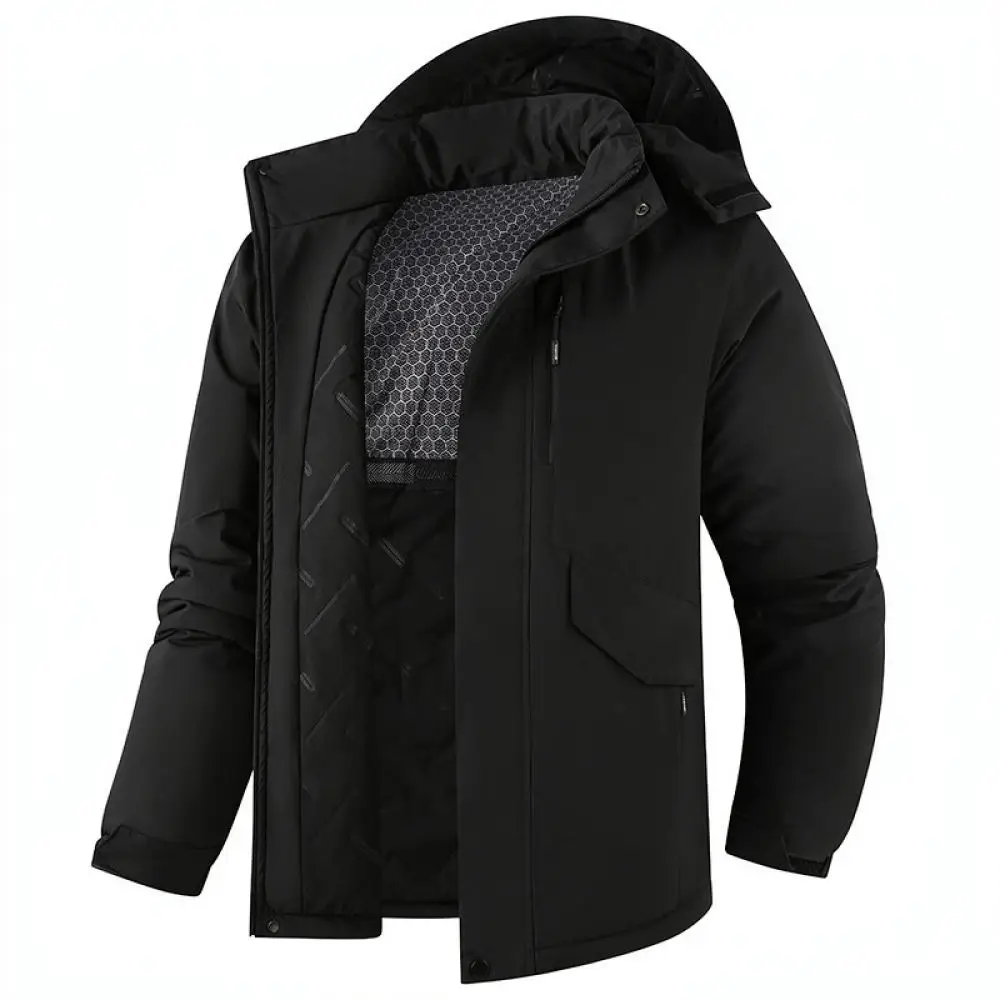 Mens Outdoor Winter Cotton Jacket Windproof Warm Hooded Parka Lightweight Casual Coat Thermal Quilted Fashion Apparel