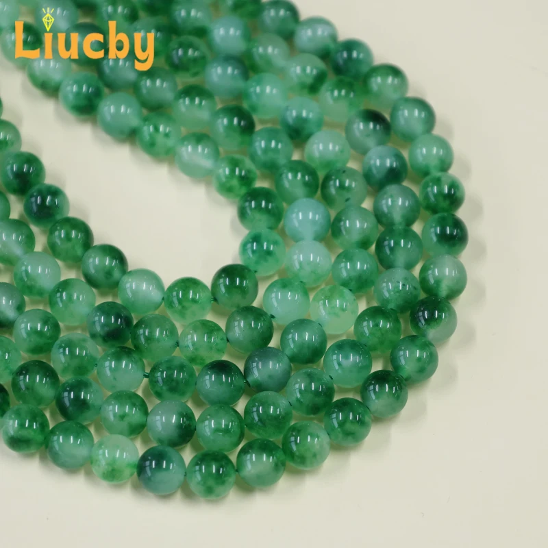 Grüne, schwebende Blumen-Jade-Perlen aus Naturstein, glatte Perlen für die Schmuckherstellung, DIY-Zubehör, Schlüsselanhänger, 15'' Strang, 6/8/10/12/14 mm – Detail 2