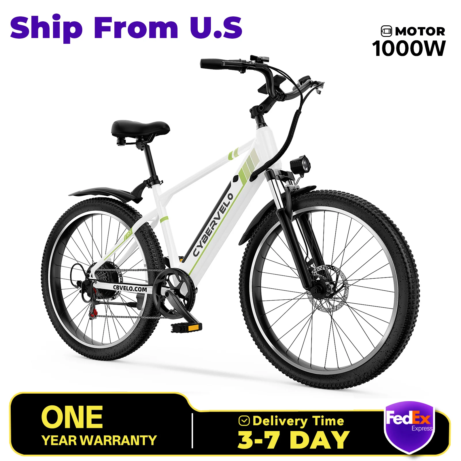 

Электровелосипед Cybervelo 26" 1000W Peak City Commuter, 48V 14Ah со встроенной съемной батареей, 7-скоростной электрический велосипед для взрослых EK2