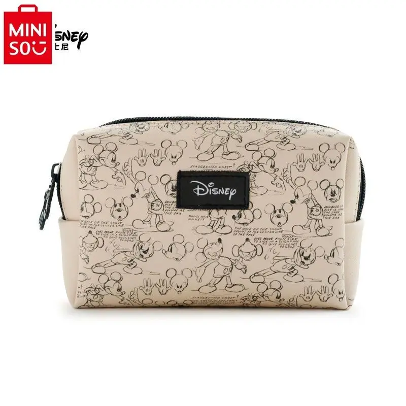 MINISO Disney Mickey Makeup Bag Large Capacity Women's Portable Travel Toilet Bag Cute Cartoon Retro Lazy Storage Bag