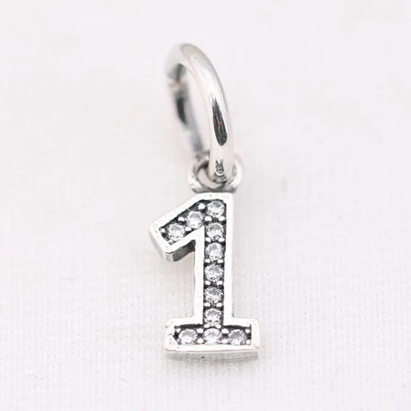 Mathematic Numbers Dangle Charm fit Lady Bracelets Silver Plated Bead  DIY Jewelry Clear CZ
