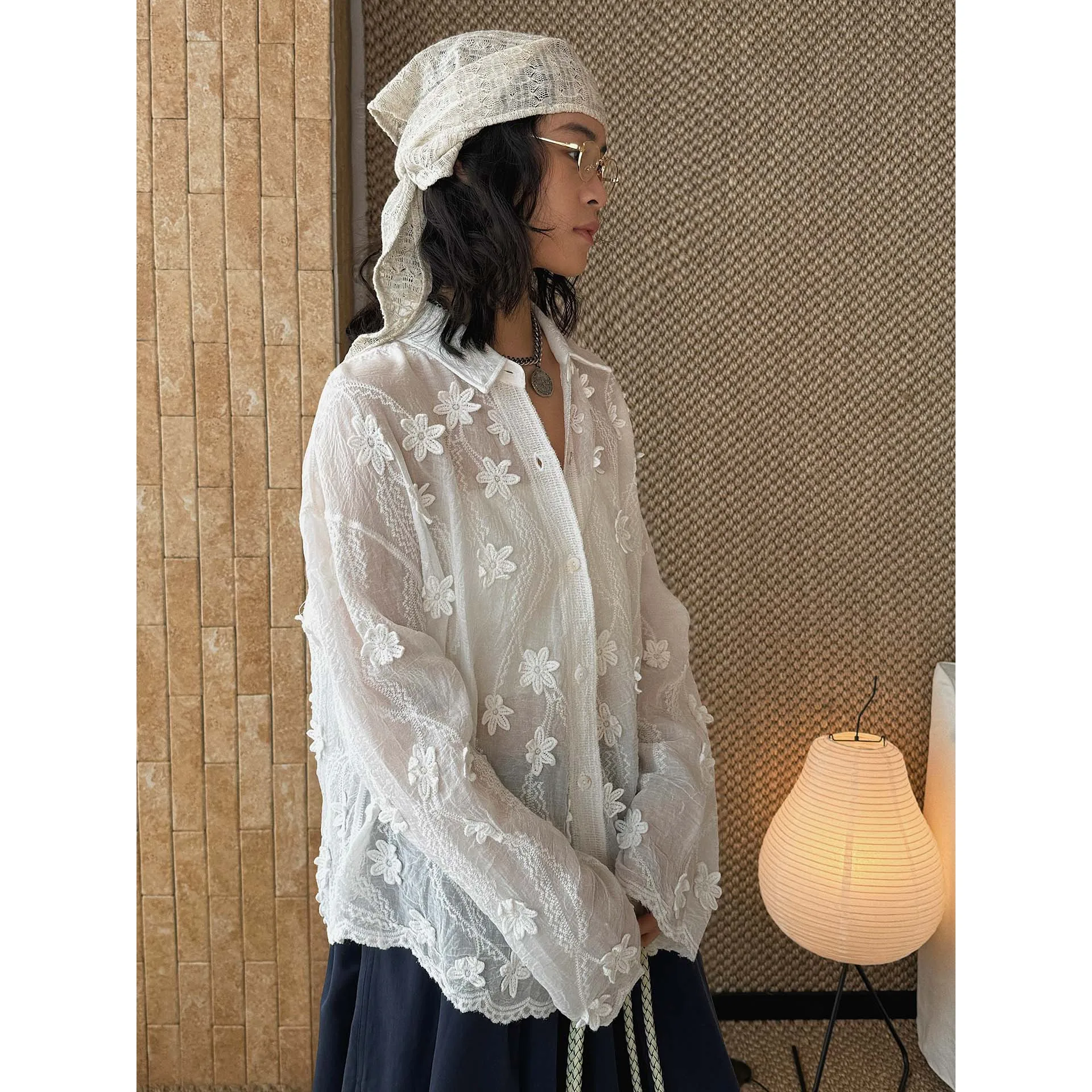 

Весенний полупрозрачный кардиган с 3D-цветами, свободного кроя, женский, белый топ