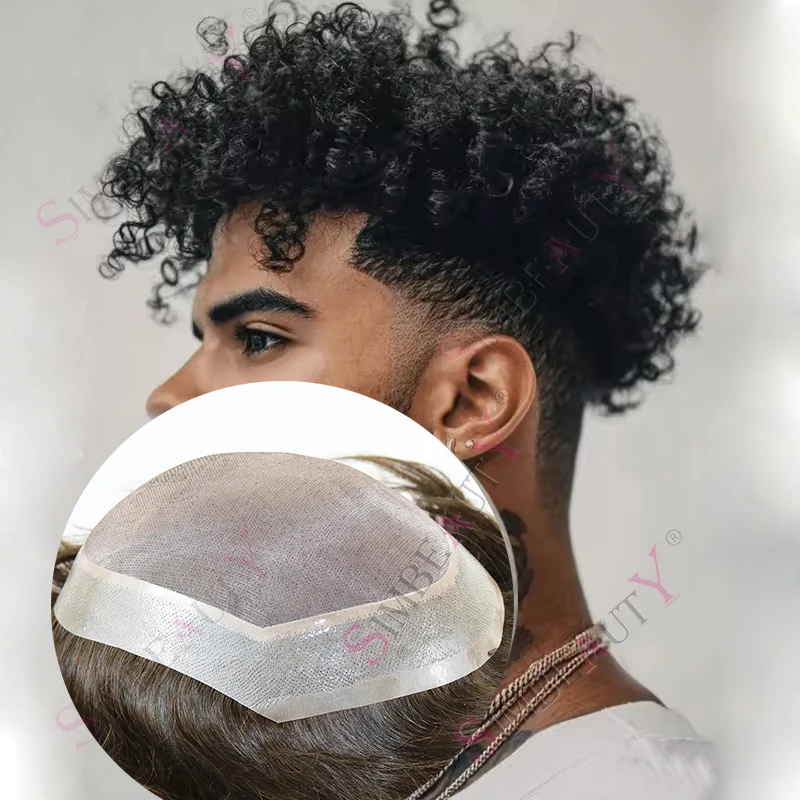 

8mm/10mm Afro Curly Black Men Toupee Undetectable Natural Hairline Fine Mono PU Base European Human Hair Super Durable Prosthesi