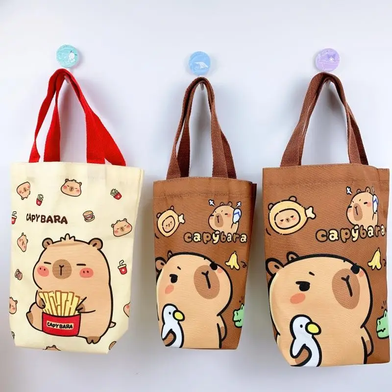 Canvas Capybara Water Bottle Cover Cartoon Scratch-proof Umbrella Storage Bag Water Bottle Carrier Bag Water Bottle Accessories
