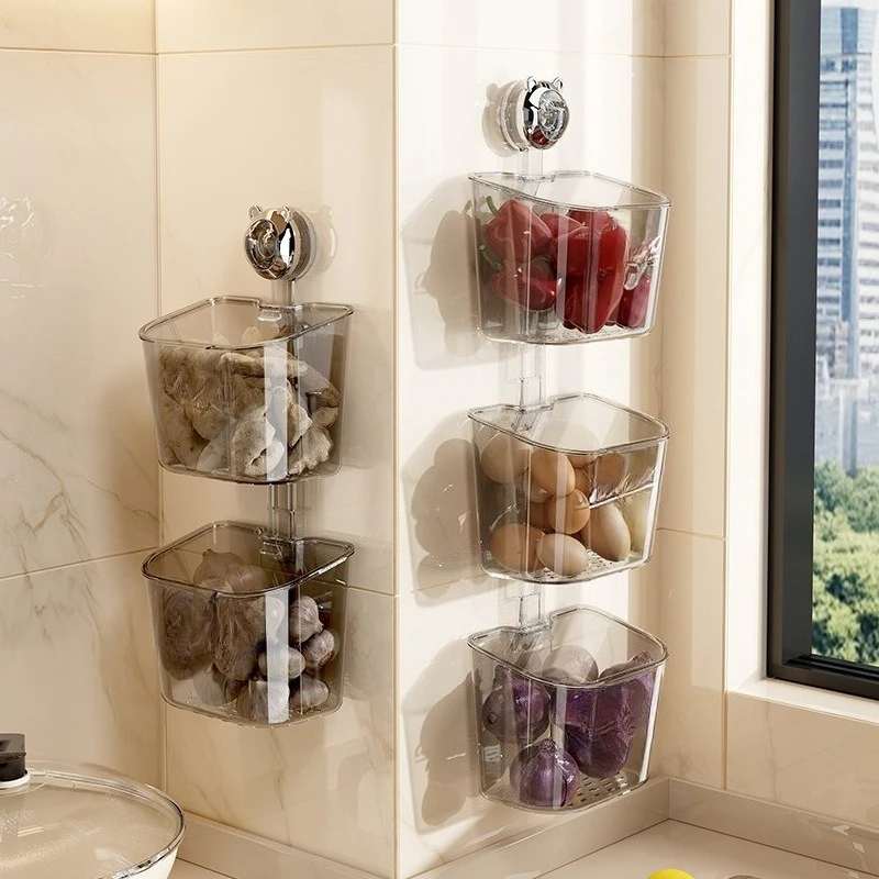 

Настенные кухонные стеллажи на 1-3 этажа Кухонный настенный ящик для хранения, сливная стойка на присоске, без перфорации, пластик