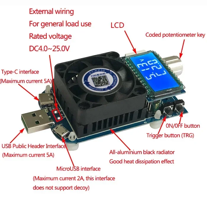 Constant Current Electronic Load USB QC2.03.0 AFC FCP triggers Battery Testser Discharge Capacity Testser For arduino Board