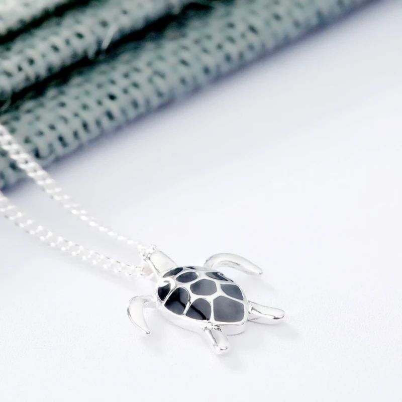 WYEAIIR 925 Sterling Silver Mini Animal Cute Black Drop-glazed Turtle Fine Jewelry Luxury Female Necklace