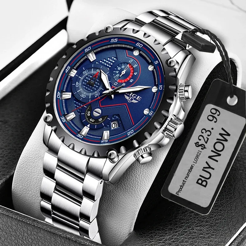 

NEW Fashion LIGE Man Watch Business Luxury Auto Date Stainless Steel Waterproof Quartz Watches for Men Casual Sports Chronograph
