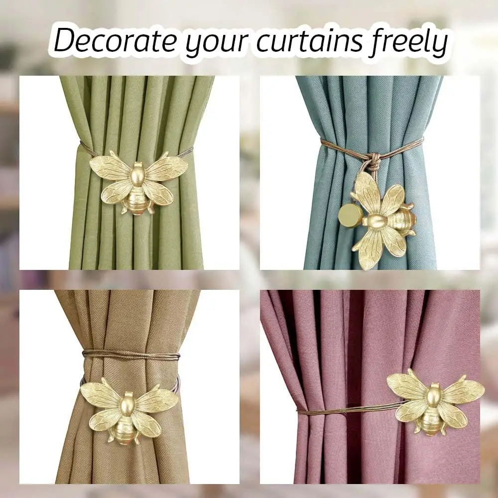 Curtain Holdbacks Set of 2, Gift, Resin Magnetic Curtain Tiebacks Silver Flying Bee Curtain Holders, Decorative Curtain Ties