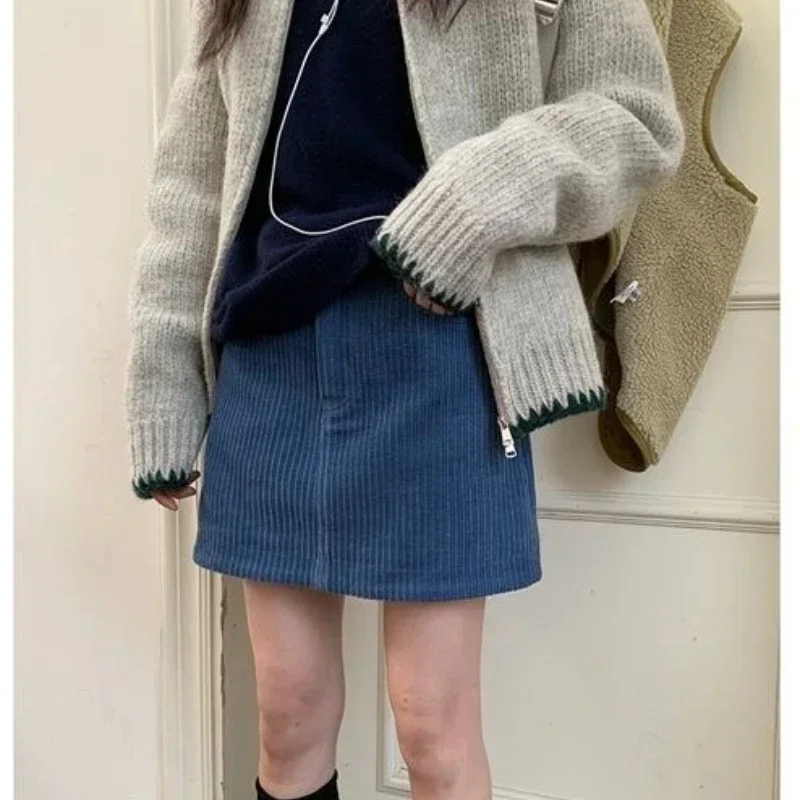 Elegant Korean Style Corduroy Skirts Sweet Retro Casual Mini Skirt High Waist Autumn Winter Short Skirts Streetwear