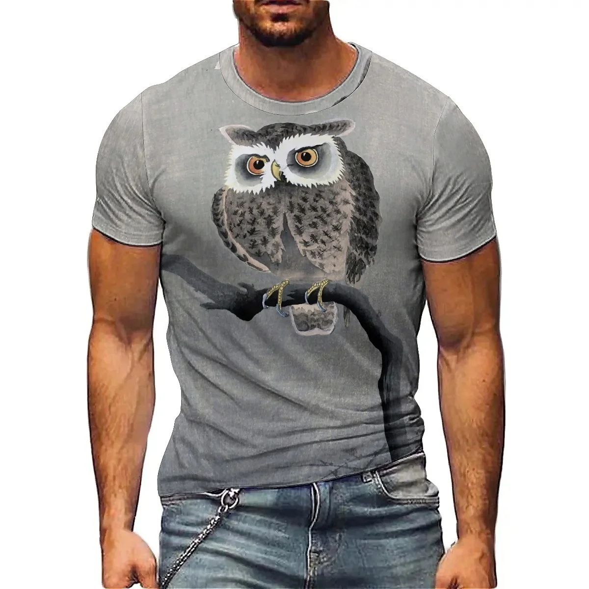 

Summer Colorblocked Ink-splashed Men's Owl 3D Printed Short-sleeved T-shirts, Smooth Fabric