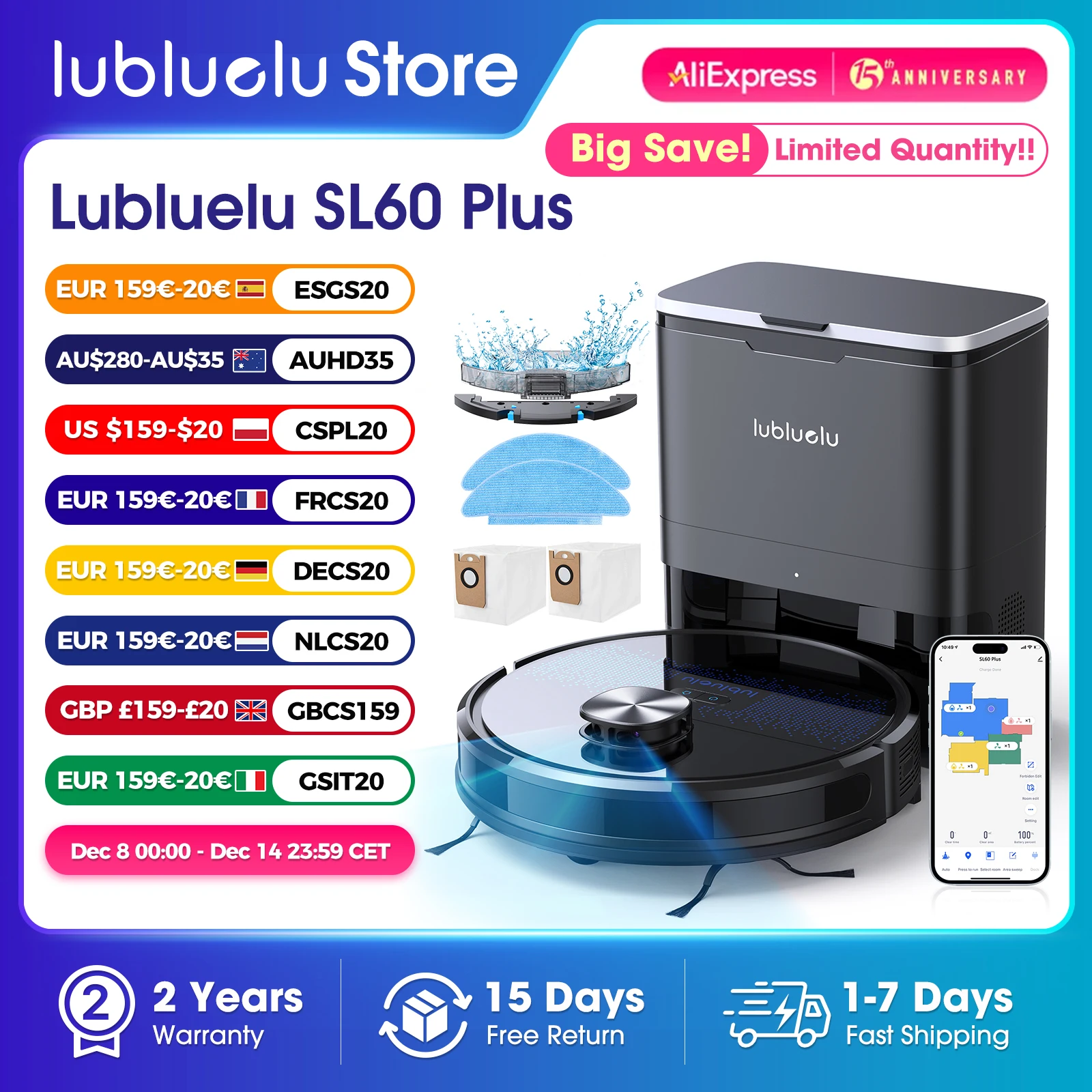 Lubluelu SL60 Plus Robot aspirateur auto-vidant, mains libres jusqu'à 60 jours, aspirateur robot 4500pa et vadrouille Combo aspirateur robot 3 en 1