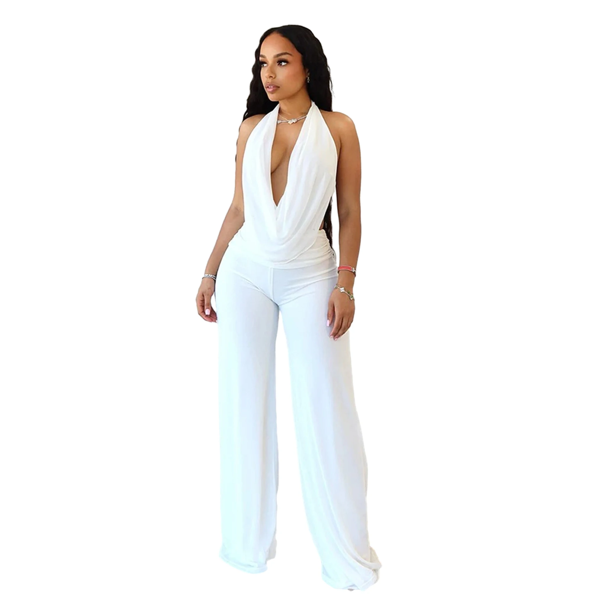 

Sexy Women's Two-Piece Set Neck Hanging Strapless Back Exposed Pure Color Mesh Gown with Rope Binding Elegant Feminine Fashion