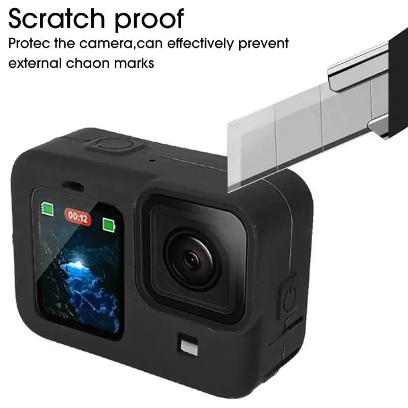 For GoPro Hero 12 11 10 9 Protective Kit Tempered Glass Flim Screen Protector Anti Drop Silicone Camera Case Cover with Rope